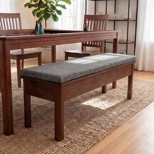 Solid wood storage bench in home interior