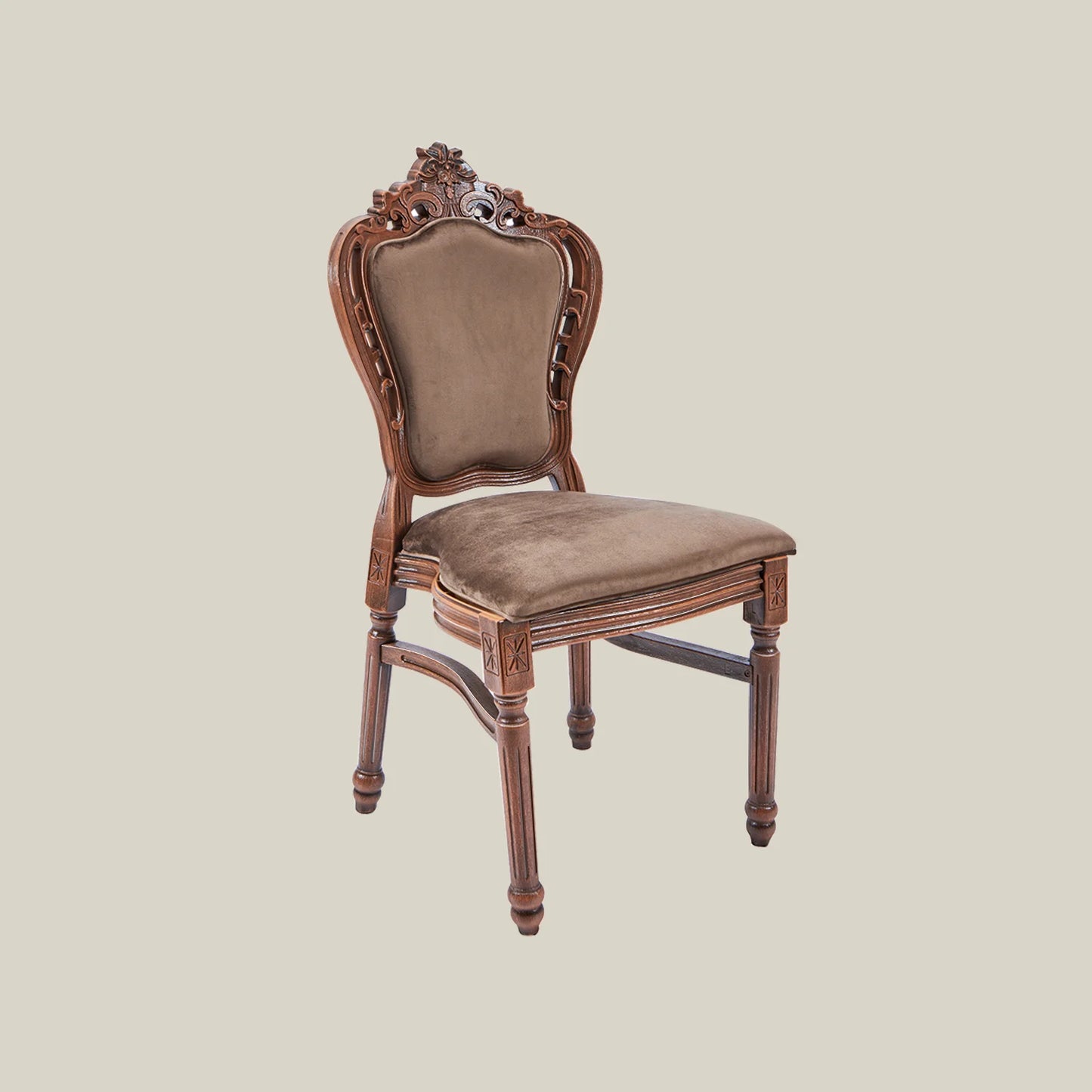 French Vintage Upholstered Dining Chair brown