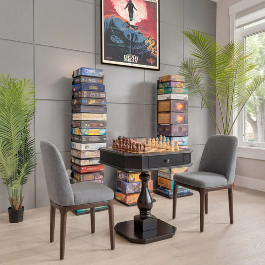 Reversible Chess & Checkers Game Table with Storage Drawers black