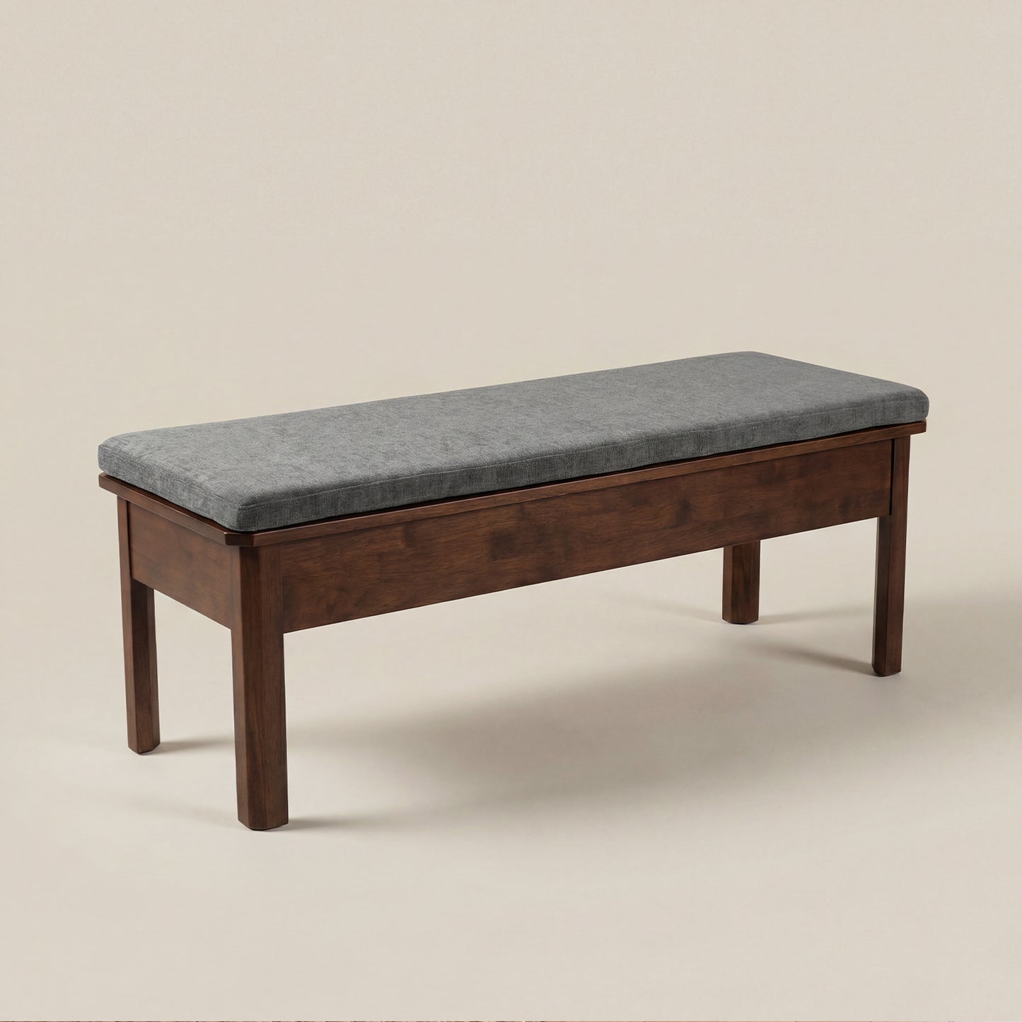 Grey cushion for solid wood storage bench