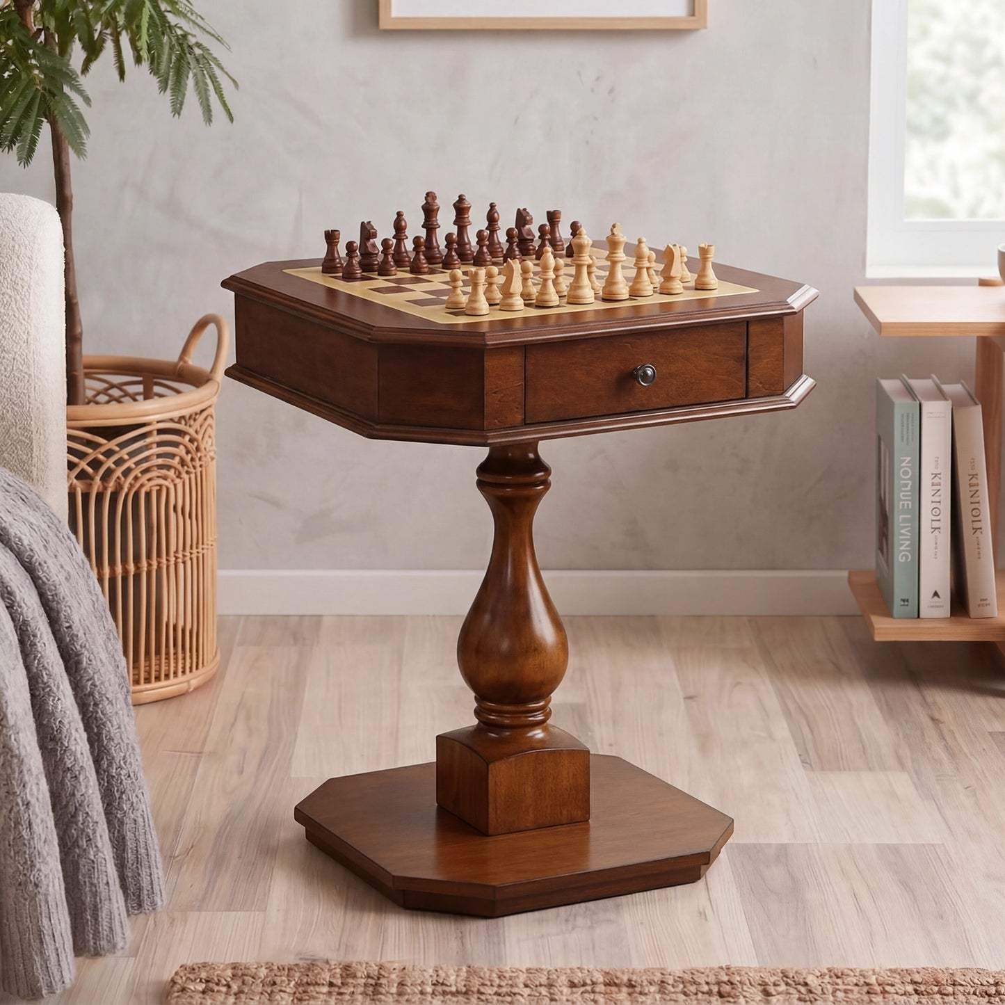 Reversible Chess & Checkers Game Table with Storage Drawers