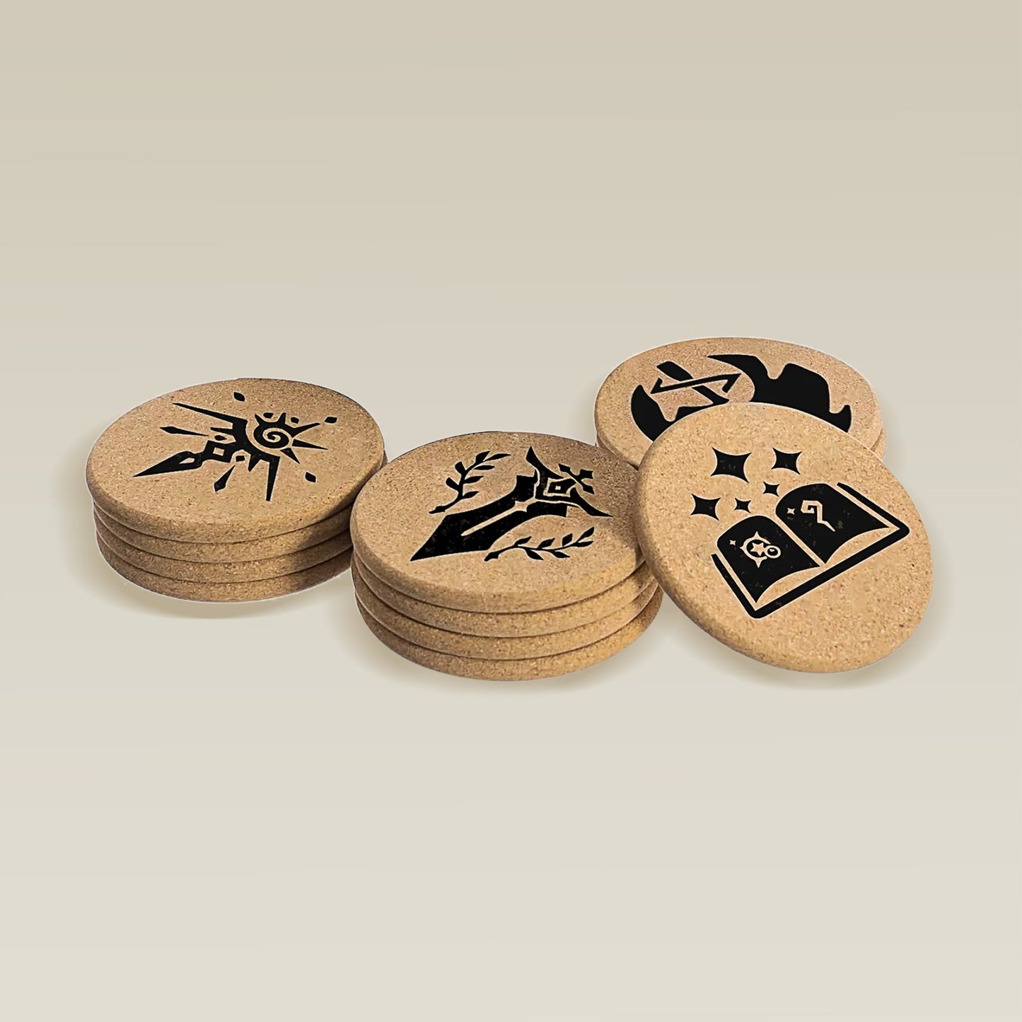 gaming-table-accessories-dnd-class-coasters-cork-14-pack