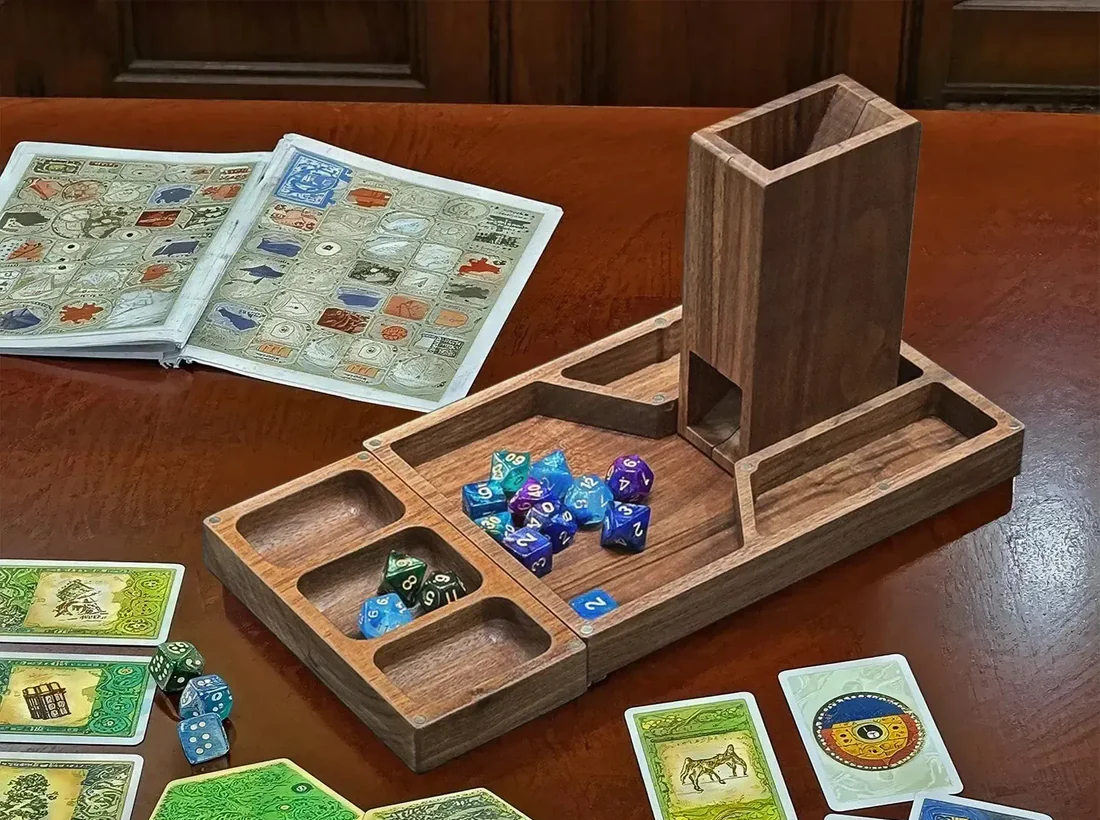 Wooden Magnetic Dice Tower with Tray