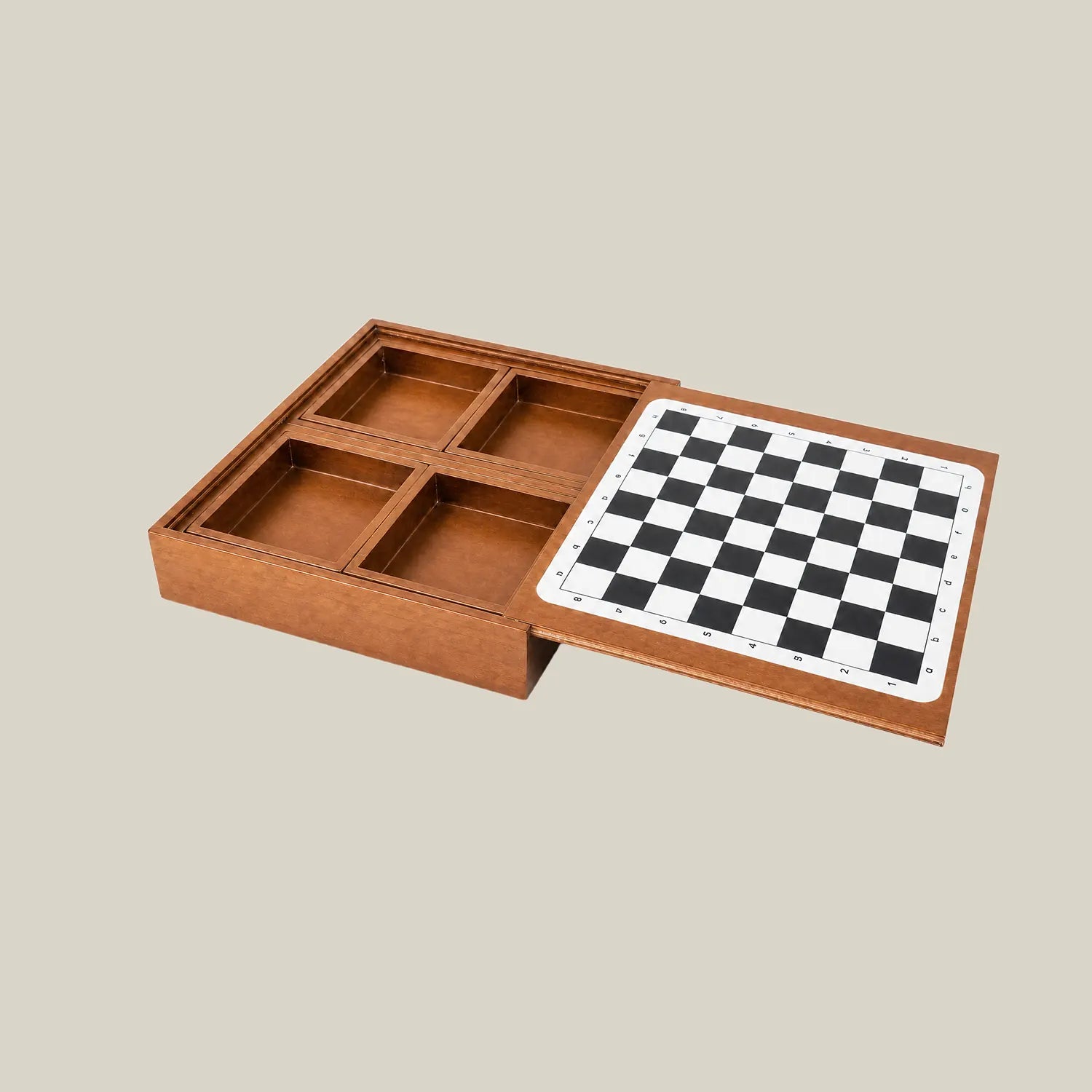 2-in-1 wooden chess board and game accessory storage box