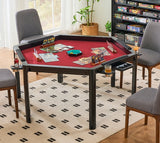 Hexagonal board game table with recessed play area for multiplayer tabletop gaming