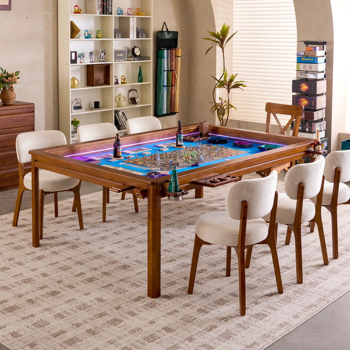 LED-lit shelving highlighting game collectibles