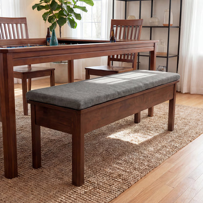 Solid wood storage bench in home interior