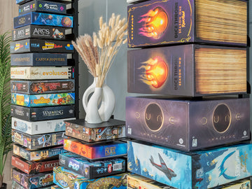GamePillar vertical board game storage system for a modern gaming room