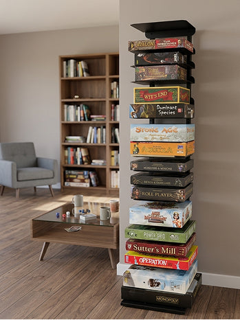 GamePillar board game storage tower for organizing tabletop games and accessories