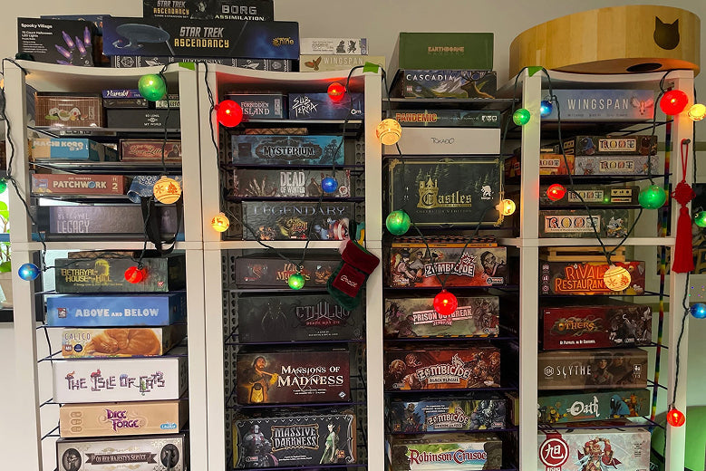 Large board game collection organized with BoxThrone storage shelves