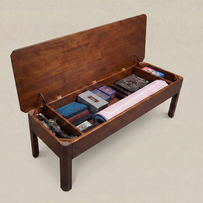 Hidden storage compartment inside solid wood bench
