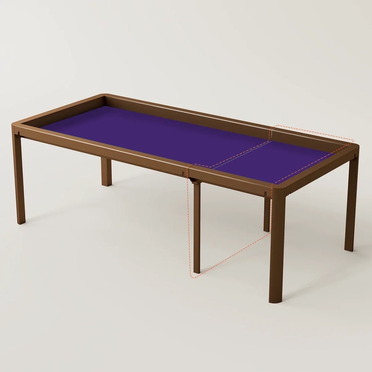 Ironside 2.0 gaming table extension with Bravest Brown frame and Perfect Purple playmat