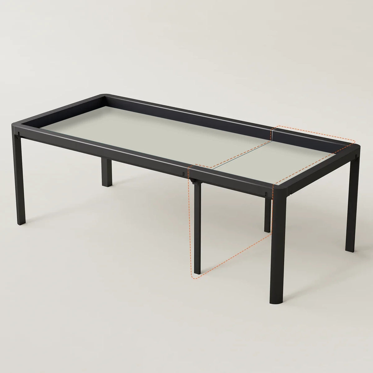 Ironside 2.0 gaming table extension with Brilliant Black frame and Lordly Light Grey playmat