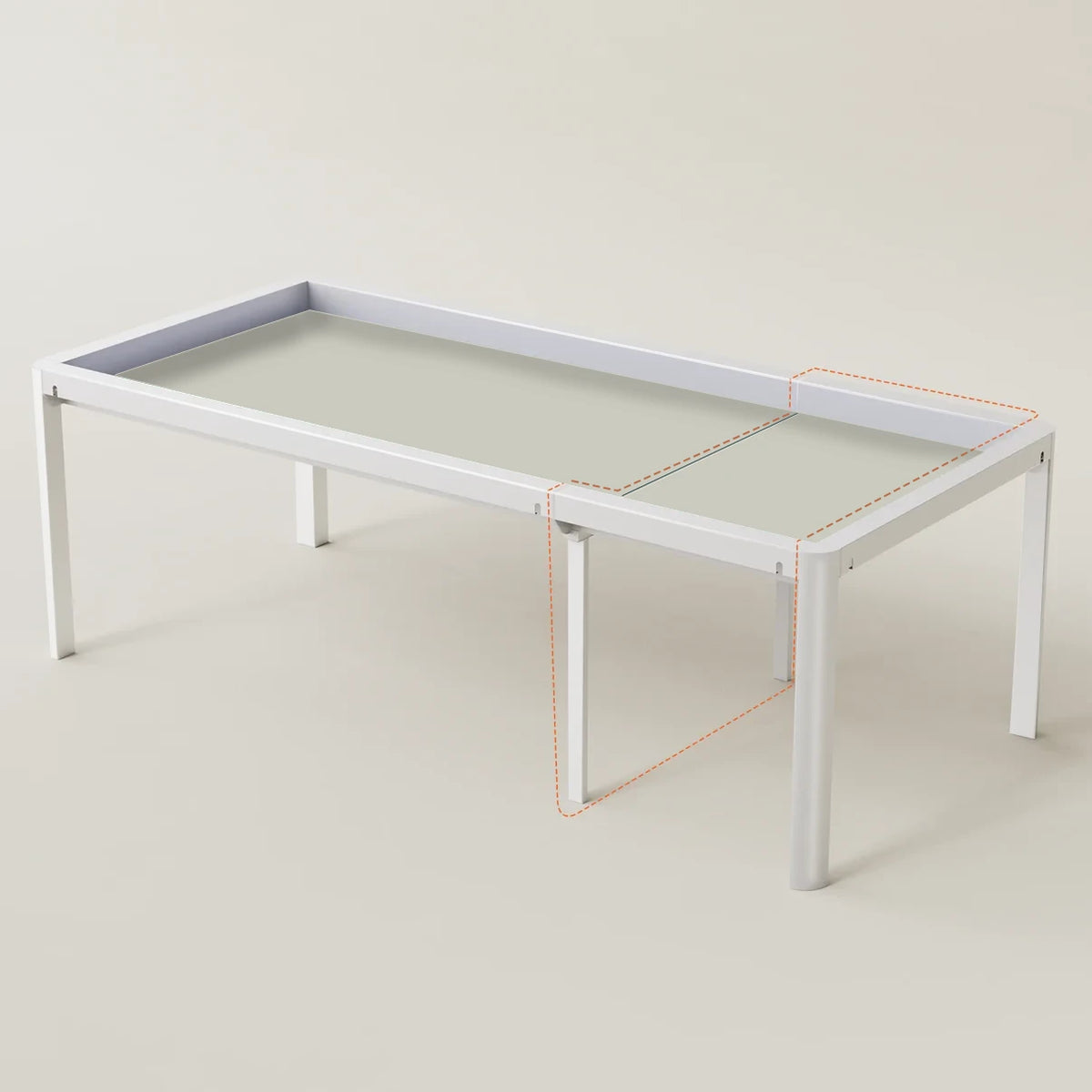 Ironside 2.0 gaming table extension with Wondrous White frame and Lordly Light Grey playmat