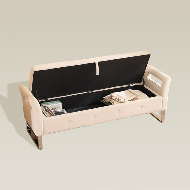 LoungeDock: Velvet Armrest Storage Bench-BoxKing