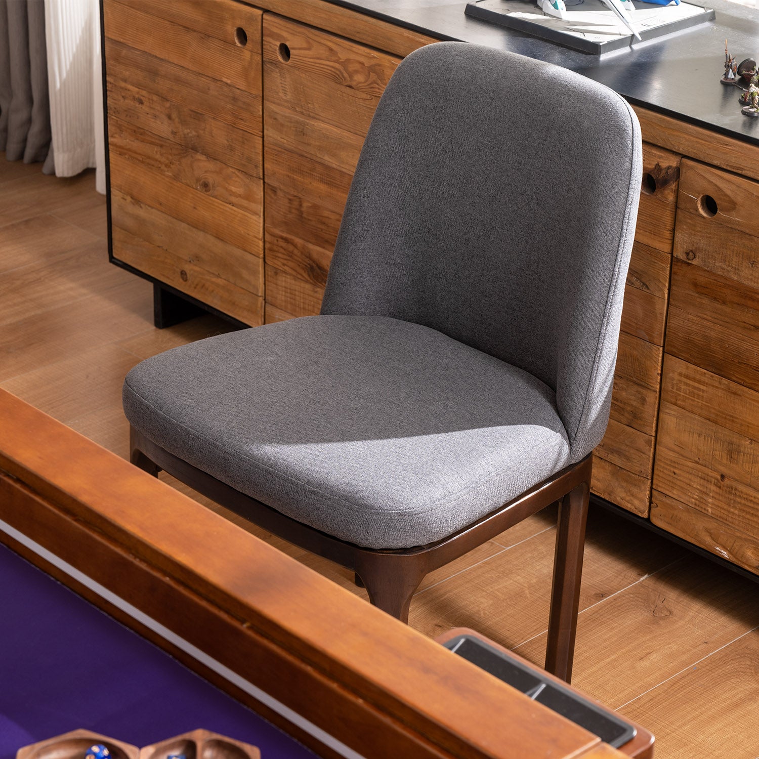 Solid Rubberwood Dining Chair with Linen Upholstery