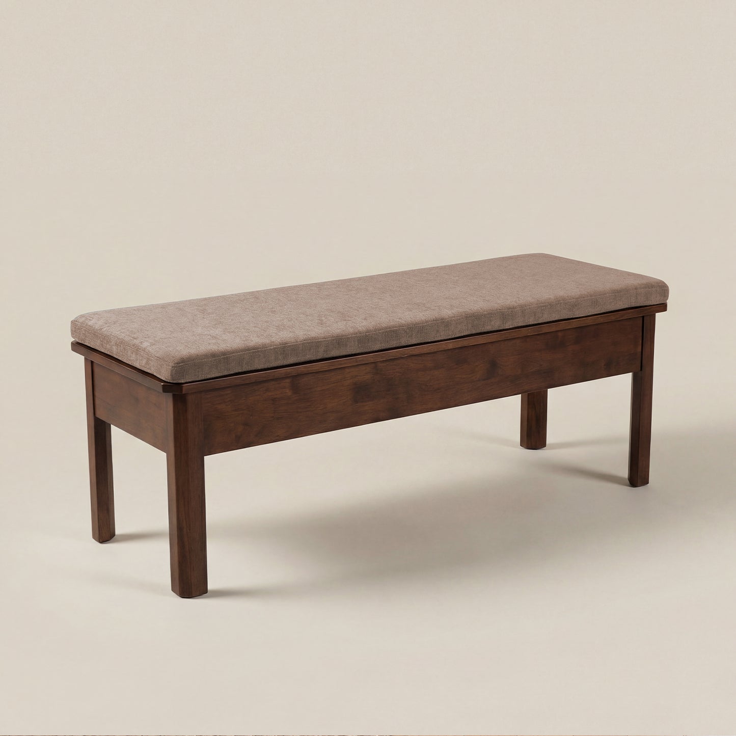 Brown cushion for solid wood storage bench