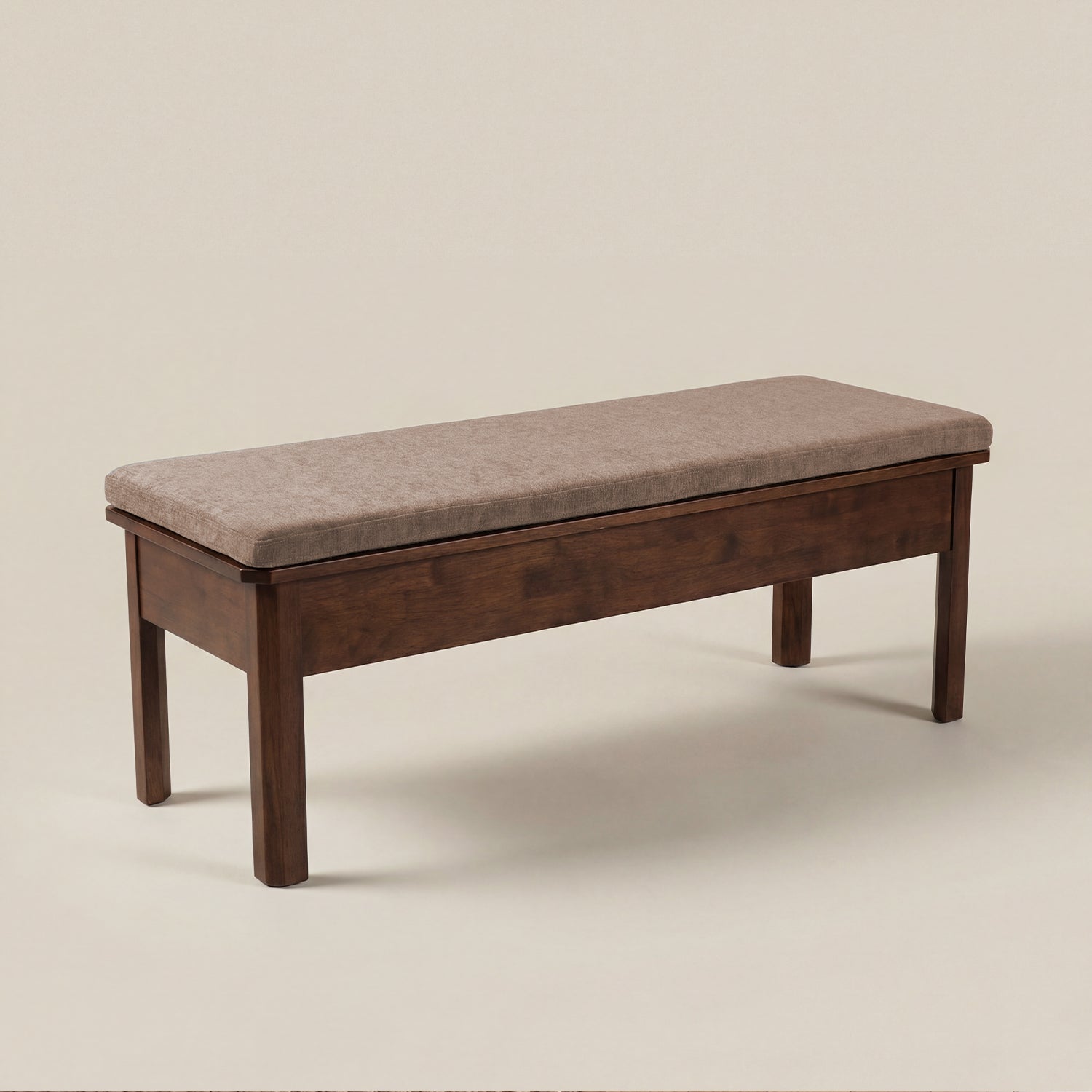 Brown cushion for solid wood storage bench