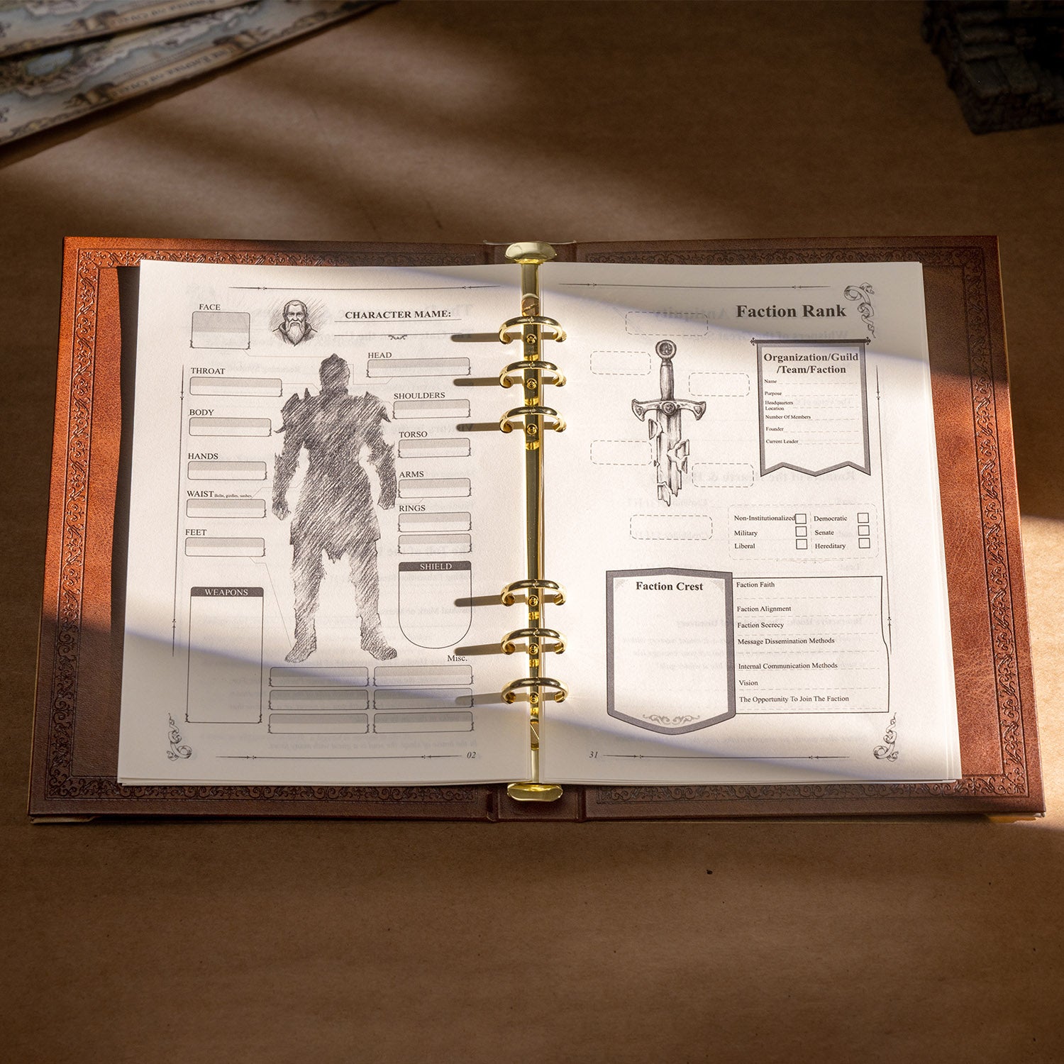 Adventure binder with journal pages for RPG campaigns