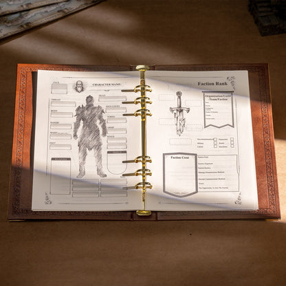 Adventure binder with journal pages for RPG campaigns