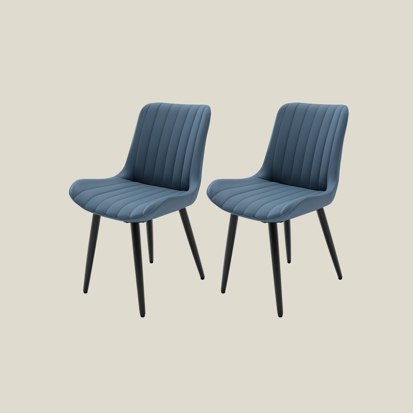 Blue faux leather dining chairs with metal legs