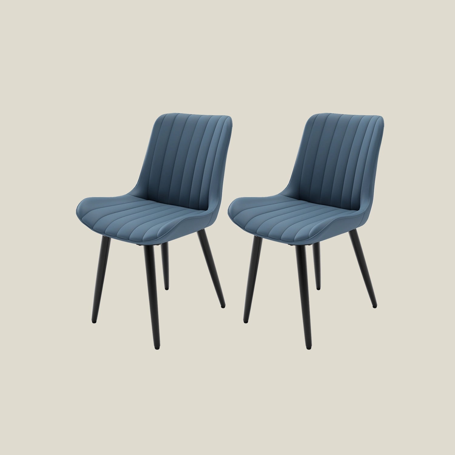 Blue faux leather dining chairs with metal legs