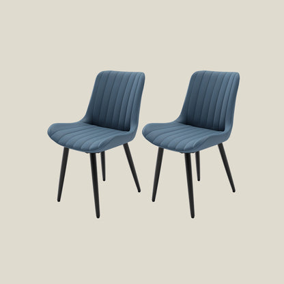 Blue faux leather dining chairs with metal legs