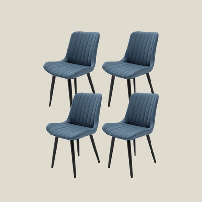 Blue faux leather dining chairs with metal legs
