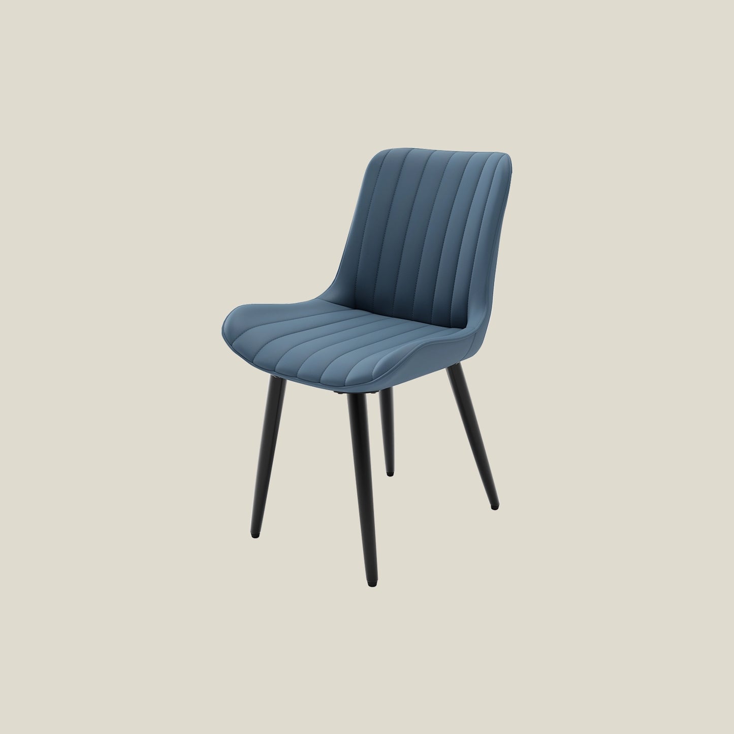 Blue faux leather dining chairs with metal legs
