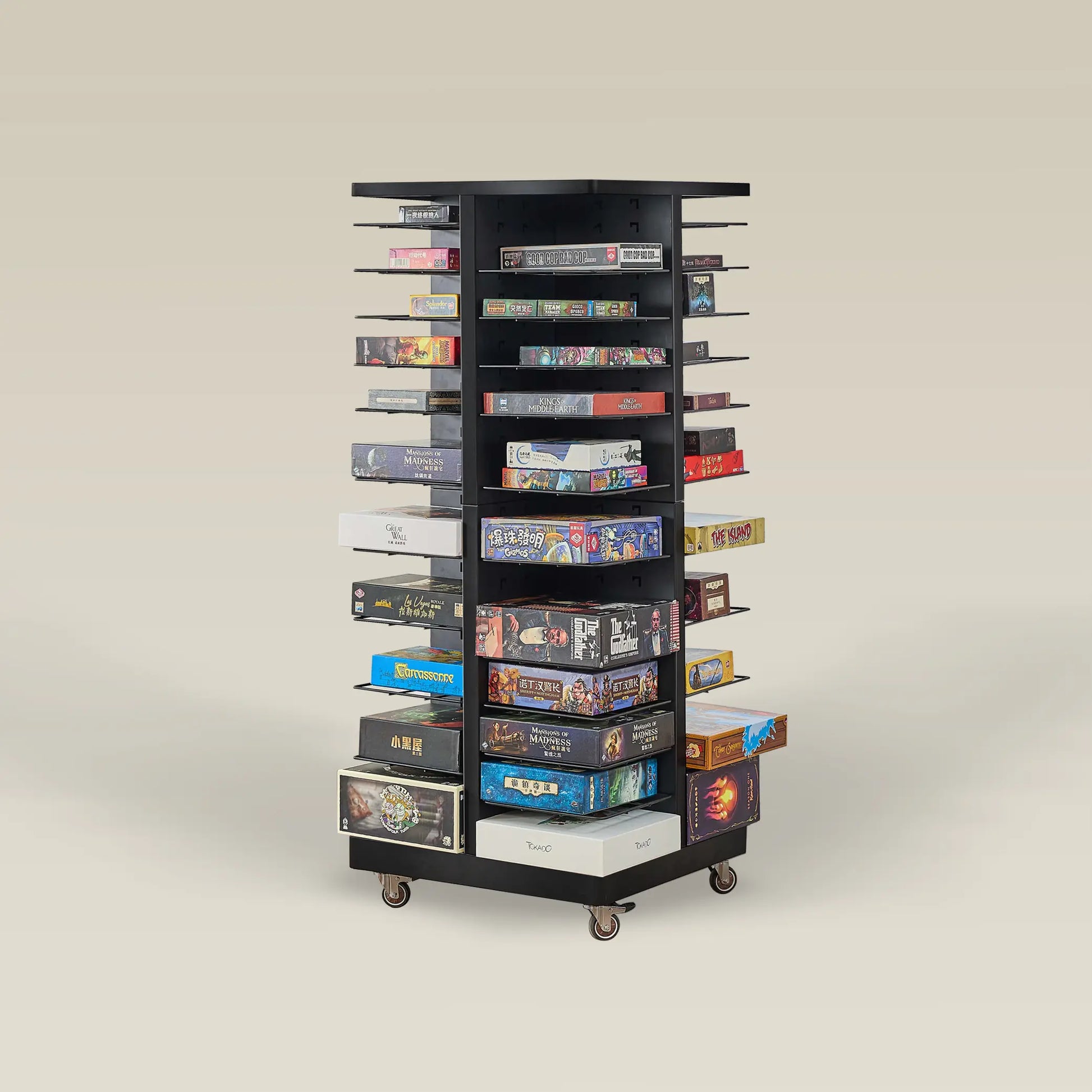 Board Game Storage Rack with Adjustable Shelves and Wheels – BoxKing