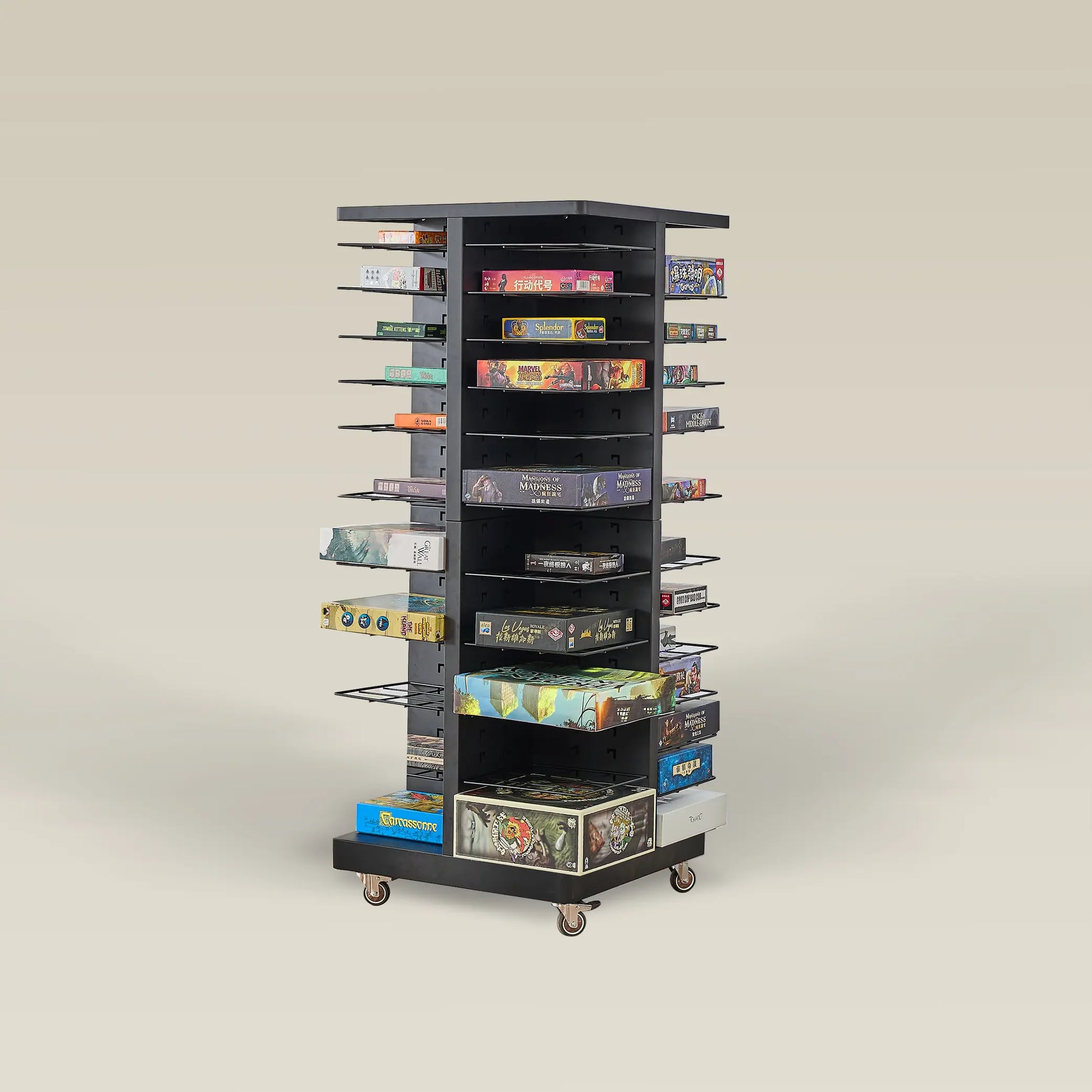 Board Game Storage Rack with Adjustable Shelves and Wheels – BoxKing