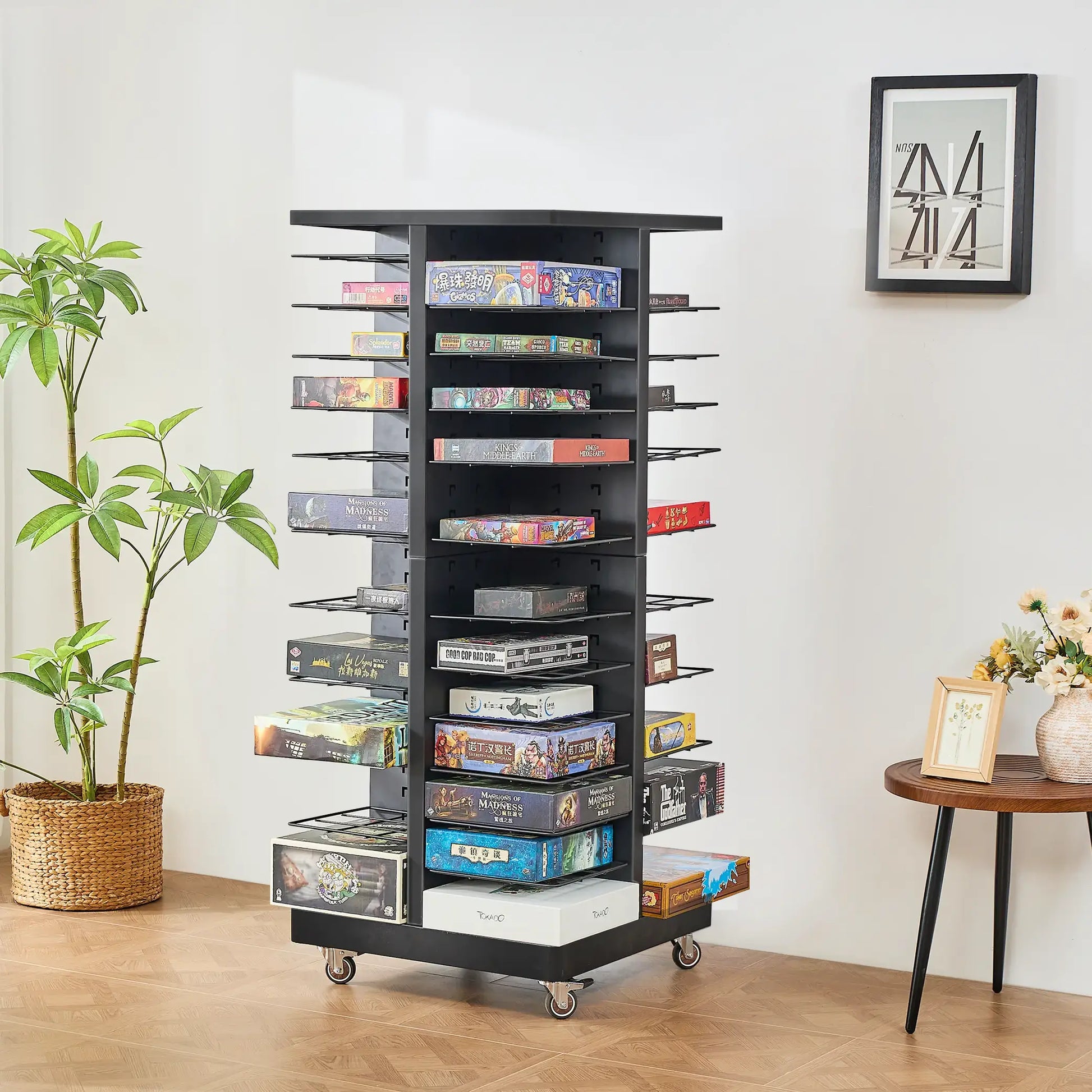 Board Game Storage Rack with Adjustable Shelves and Wheels – BoxKing