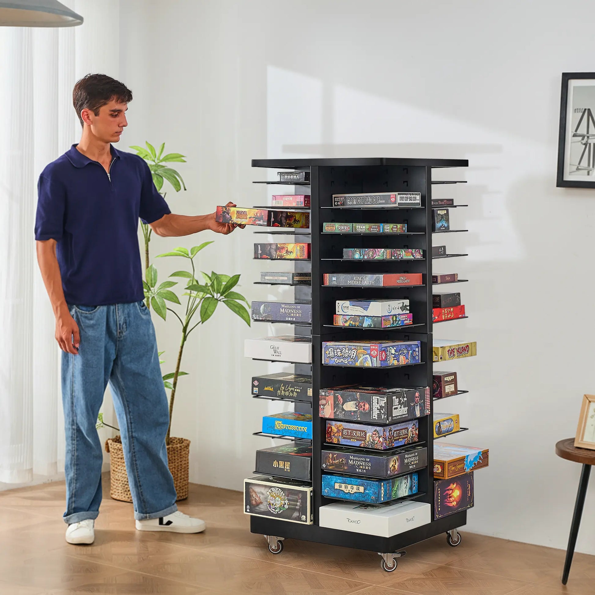 Board Game Storage Rack with Adjustable Shelves and Wheels – BoxKing