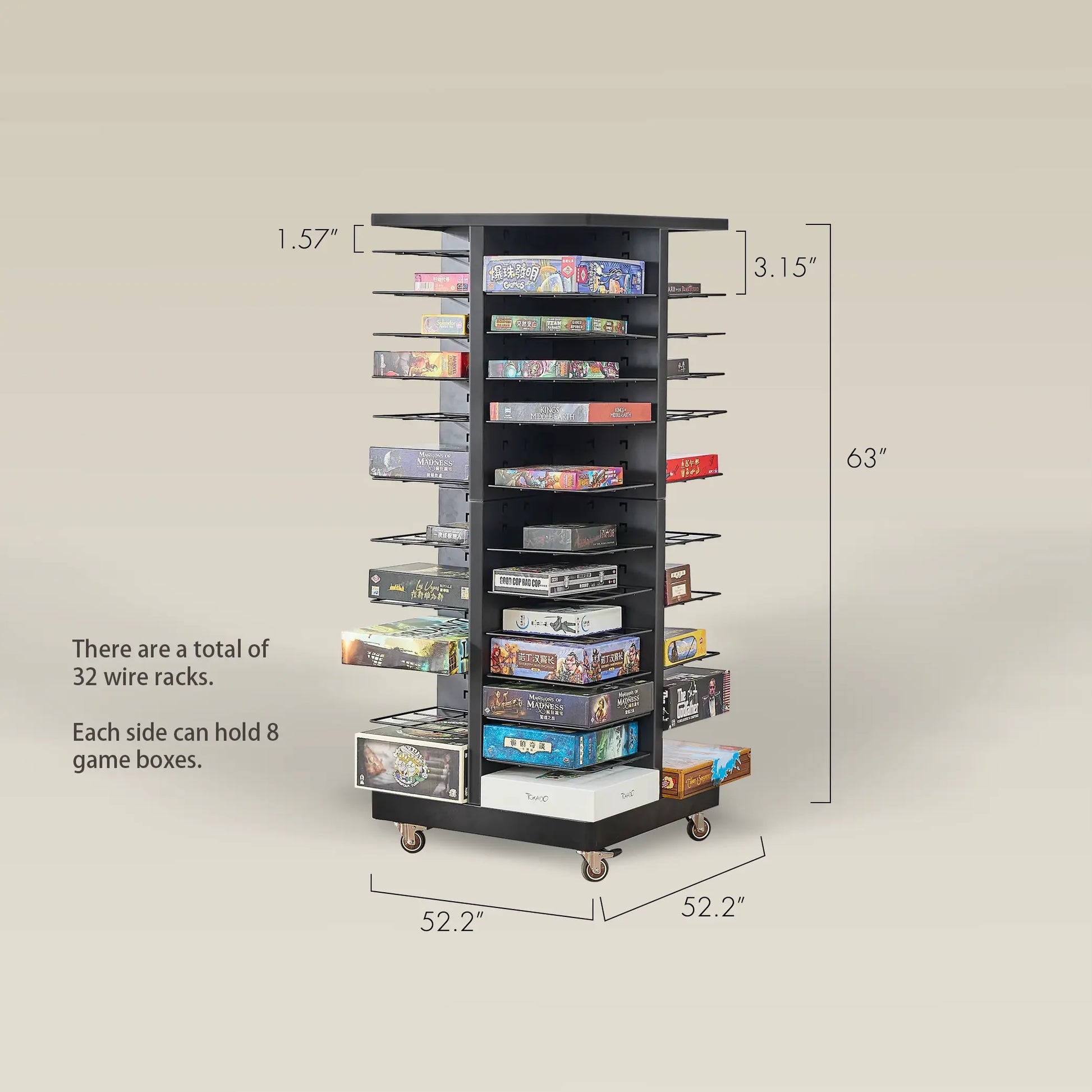Board Game Storage Rack with Adjustable Shelves and Wheels – BoxKing
