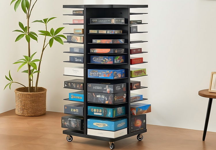 Board Game Storage Rack with Adjustable Shelves and Wheels – BoxKing
