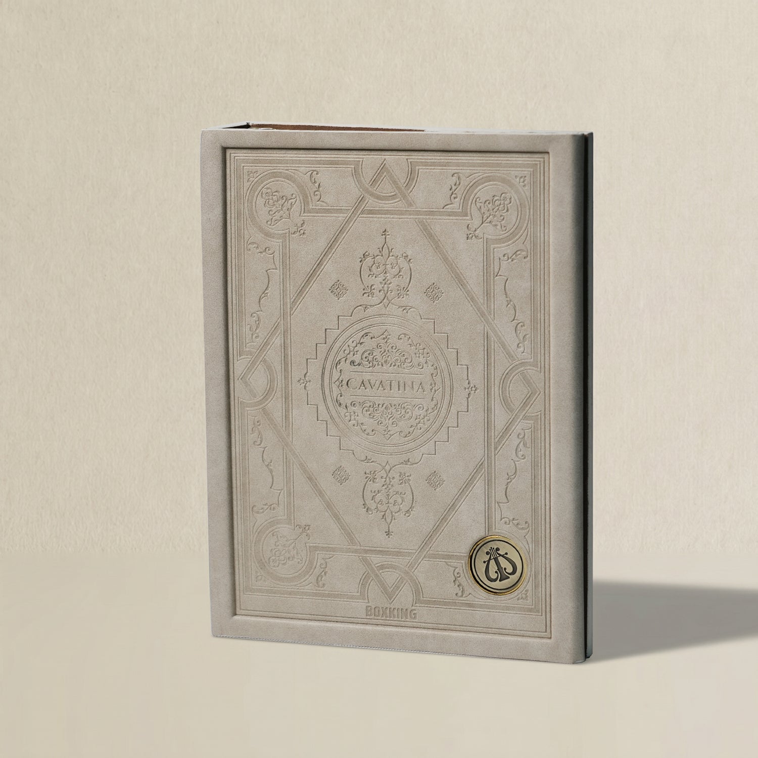 Vertical parchment white tabletop binder