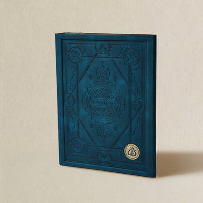 Vertical blue tabletop binder