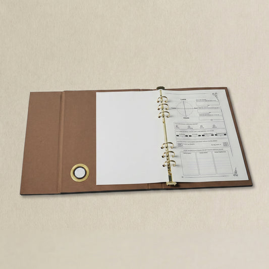 Tabletop binder interior with modular pages and rings