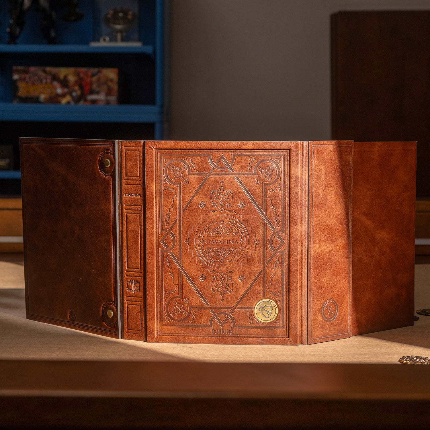 Vertical binder standing on table for RPG gameplay