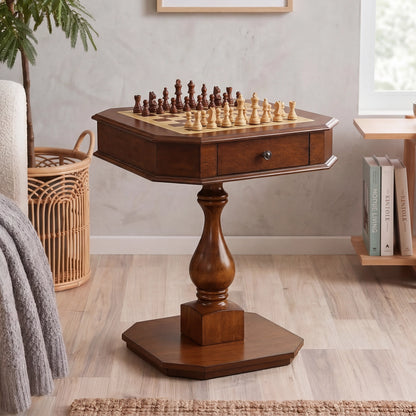 Reversible Chess & Checkers Game Table with Storage Drawers