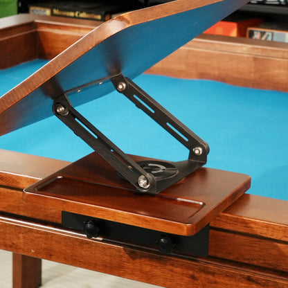 Clamp-on adjustable side desk mounted to a board game table