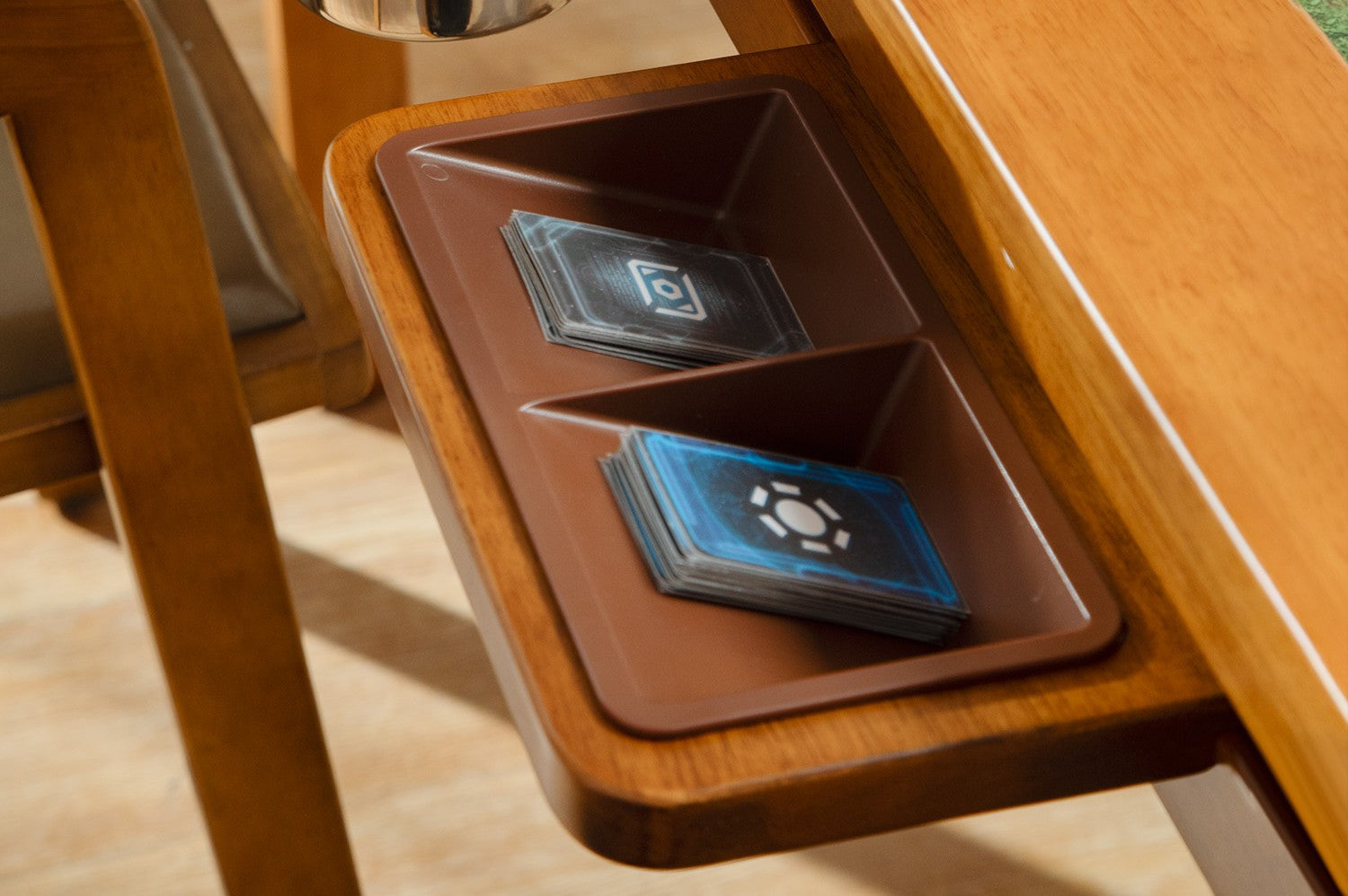 DECK AND DISCARD Holders for Wooden Table – lifestyle photo | BoxKing Gaming