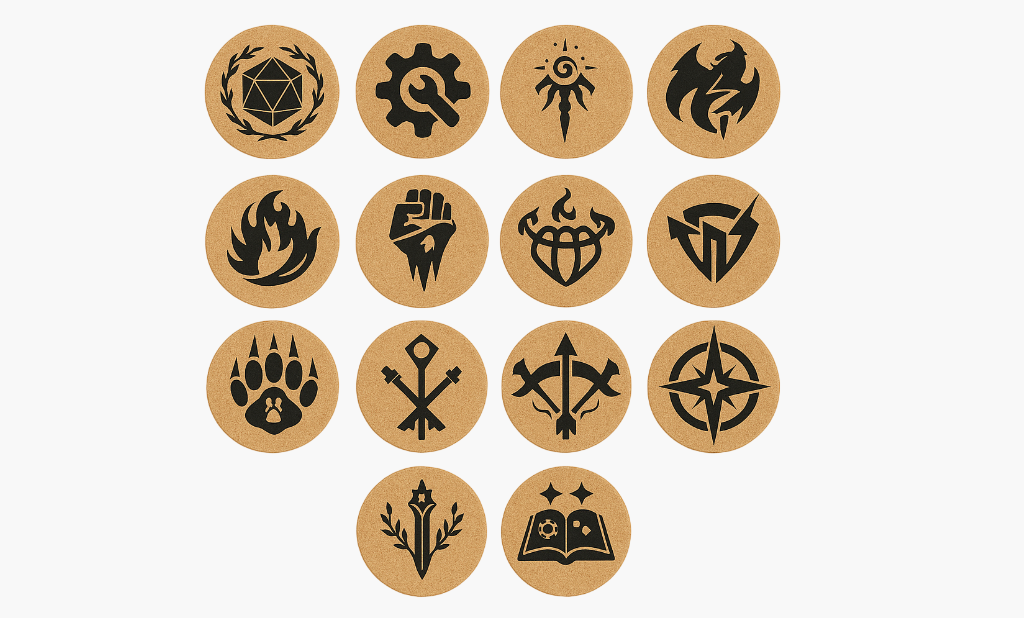 DnD Class Coasters - Cork (14-Pack) – size comparison | BoxKing Gaming