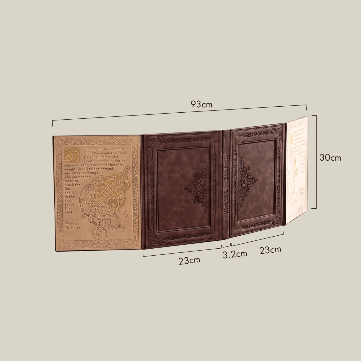 Magnetic DM screen dimensions and layout showing foldable design and panel structure