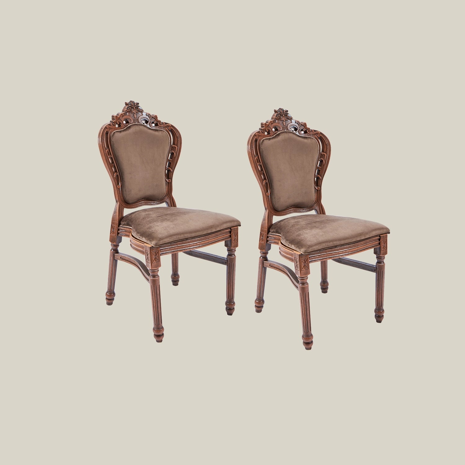 French Vintage Upholstered Dining Chair  brown