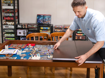 Modern game room ideas featuring a board game table and tabletop gaming setup