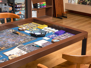 Stylish game room design with a large board game table for family entertainment