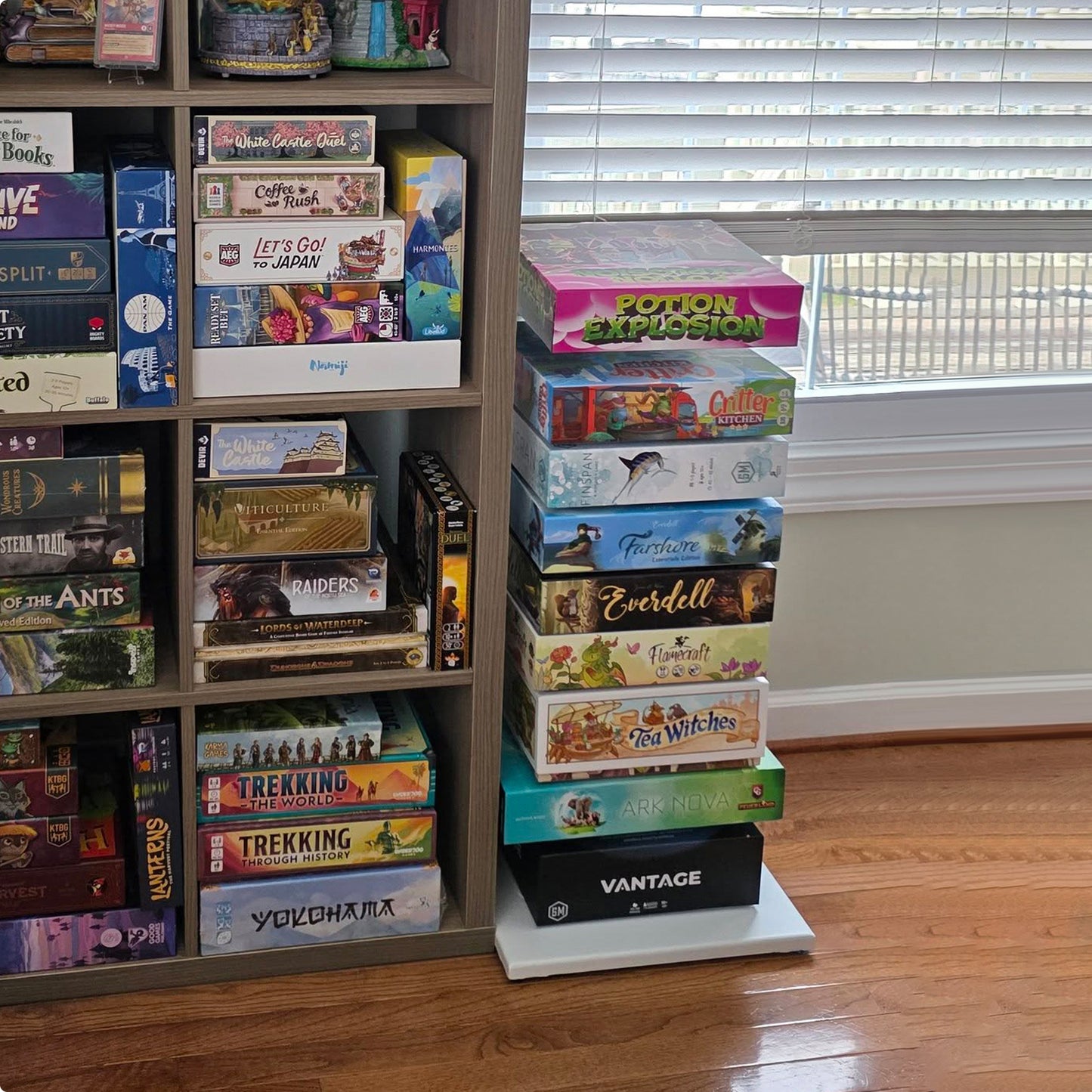 GamePillar vertical board game storage tower for organizing a large game collection
