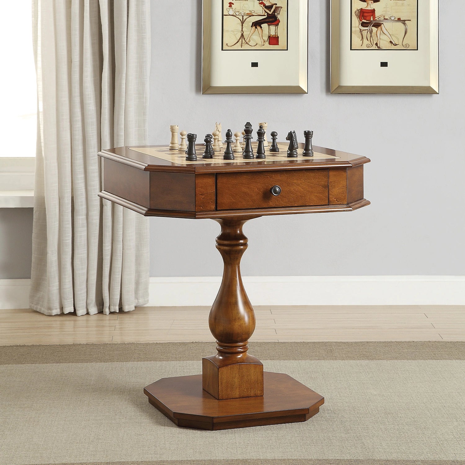 Reversible Chess & Checkers Game Table with Storage Drawers