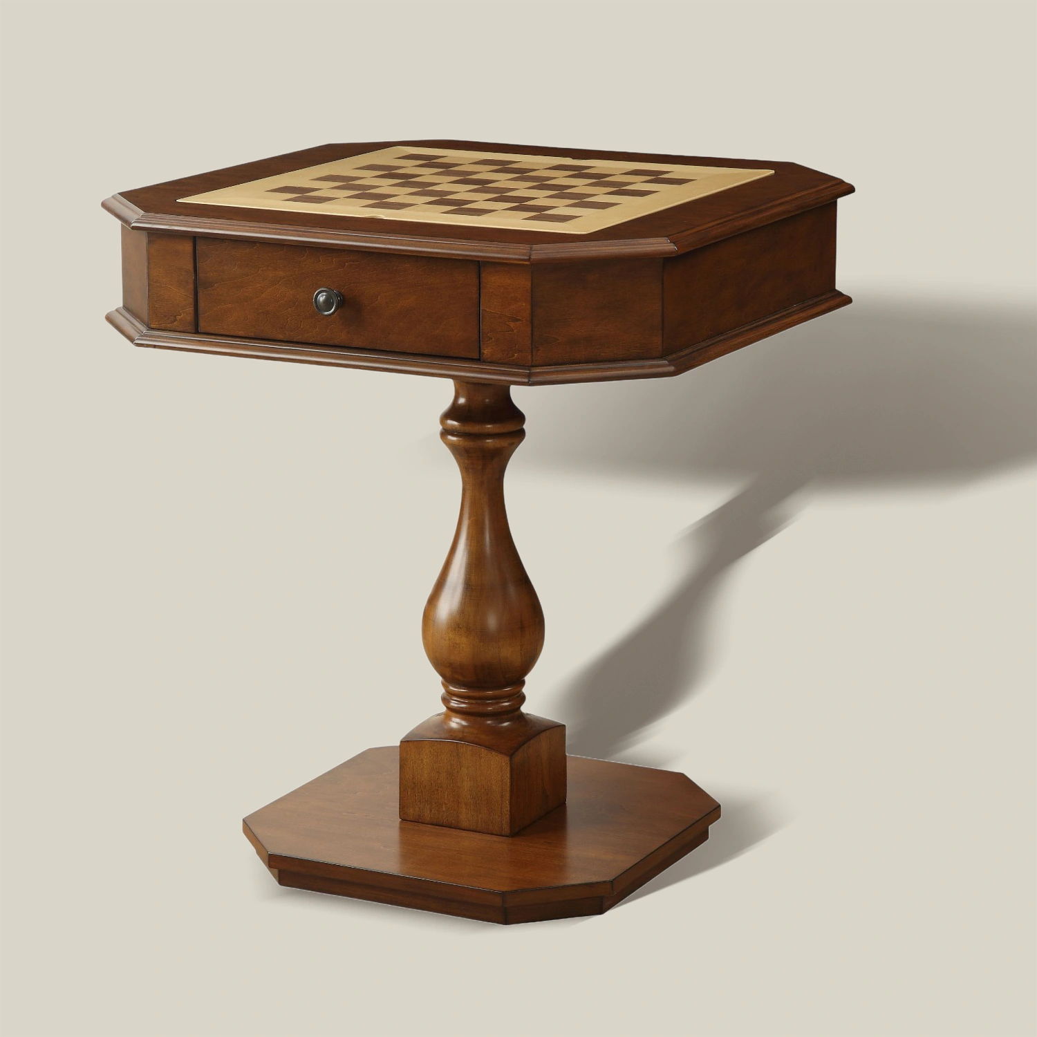 Reversible Chess & Checkers Game Table with Storage Drawers